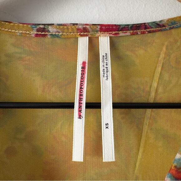 Anthropologie Chiffon Button Up Front 3/4 sleeve top floral stretch layered XS - Picture 7 of 10